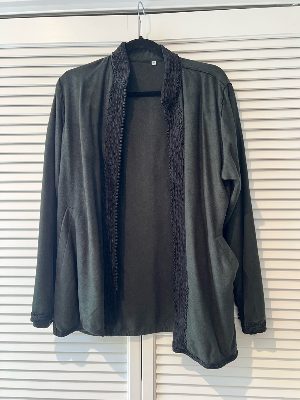 Handmade Green Open-Front Women's Jacket with Trim